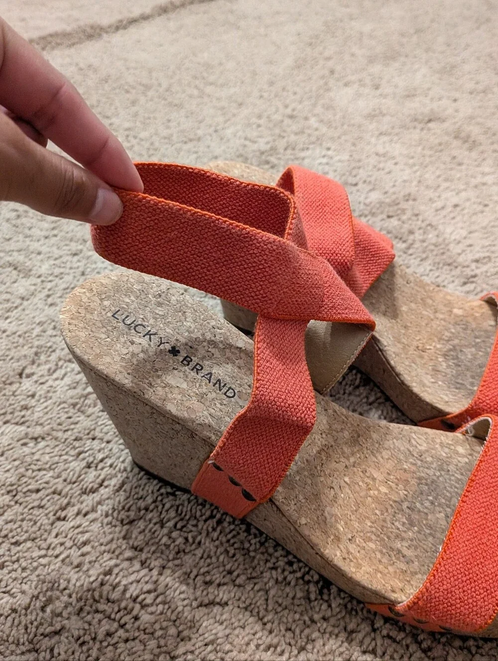 Lucky Brand Marinah Orange Elastic Strap Cork Platform Sandals 10
